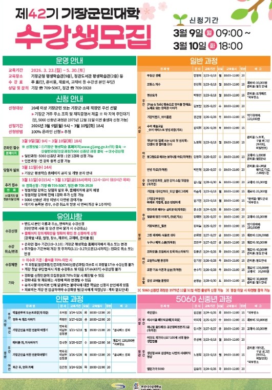 기장군, 2026년 제1기 평생학습 ...